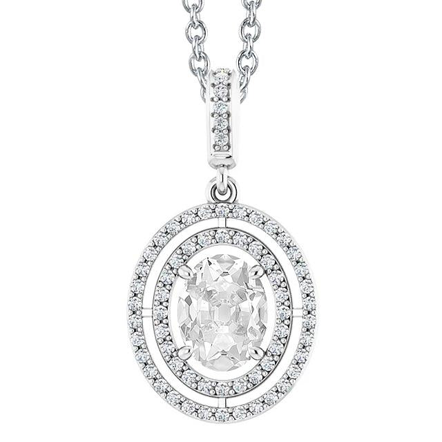 Pendentif Halo Véritable Diamants en Or Rond & Ovale ancienne mine Cut 4 Carats