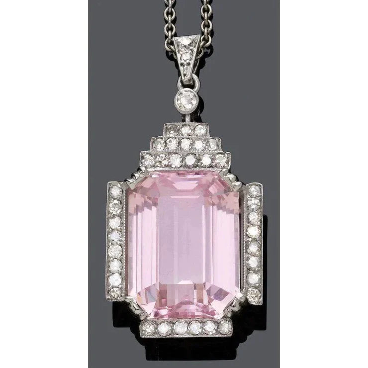 Pendentif Kunzite Taille émeraude Et Diamant