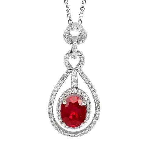 Pendentif Lady en or blanc 14k rubis taille ovale et diamants ronds 4 carats