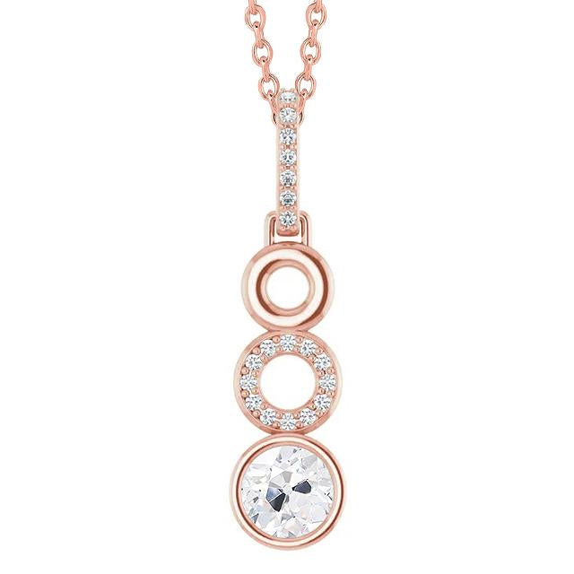 Pendentif Lunette Naturel Diamant Or Rose Serti Rond Vieux mineur 2 Carats