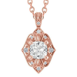 Pendentif Naturel Diamant Dame Rond & Coussin Vieux Mineur Style Antique 4 Ct