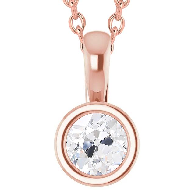Pendentif Naturel Diamant Lunette En Or Rose Taille Ancienne 2.50 Carats Chaîne Coulissante