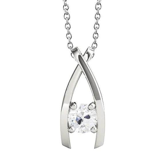 Pendentif Naturel Diamant Or Blanc Serti Griffe Rond Vieux mineur Forme V 1 Carat