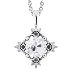 Pendentif Naturel Diamant Or Blanc ancienne mine Cut 3 Carats Style Étoile 14K