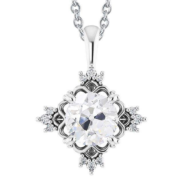 Pendentif Naturel Diamant Or Blanc ancienne mine Cut 3 Carats Style Étoile 14K