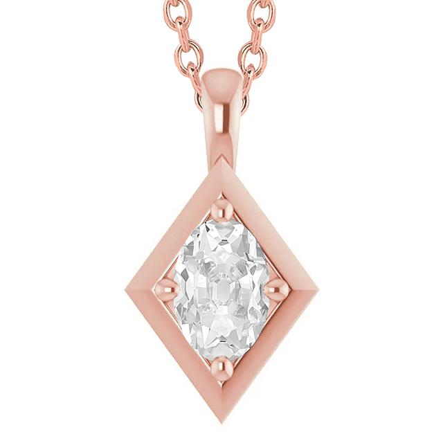 Pendentif Naturel Diamant Ovale Femme Or Rose Taille Ancienne 2.50 Cartas 14K