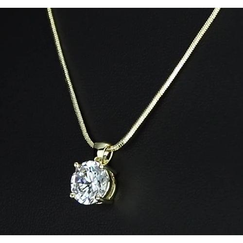 Pendentif Naturel Diamant Rond 1 Carat Serti Quatre Griffes Bijoux En Or Jaune