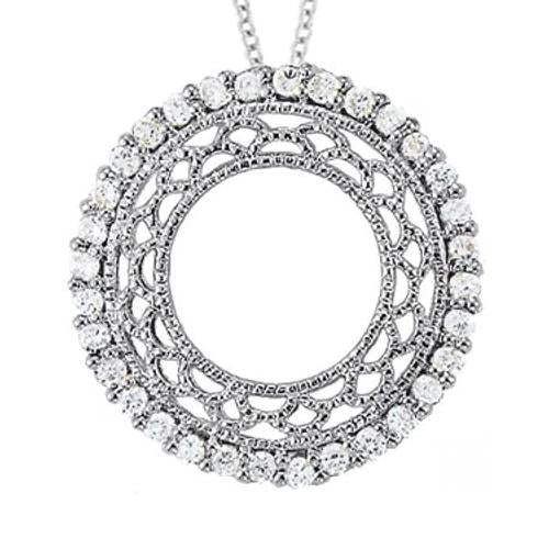 Pendentif Naturel Diamant Rond Cercle 1.05 Carats Or Blanc 14K Sans Chaîne