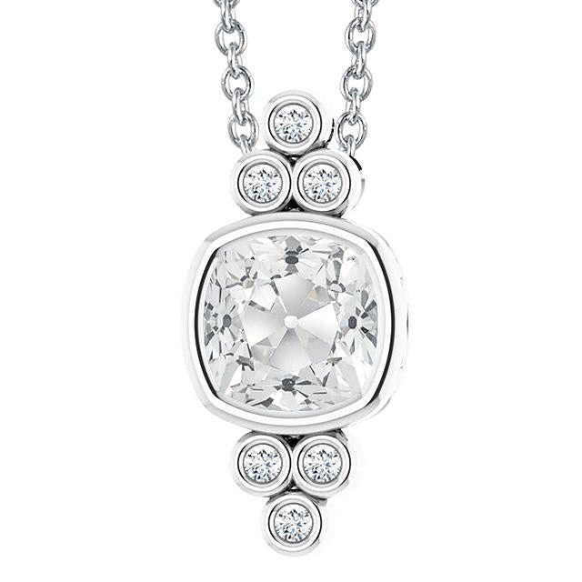 Pendentif Naturel Diamant Rond Et Coussin Vieux Mineur Serti De lunette Coulissante 6 Carats