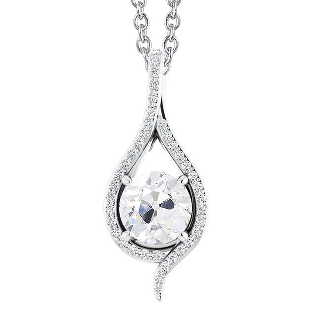 Pendentif Naturel Diamant Rond Vieux Mineur Slide & Chain Set De Griffes En Or 3 Carats