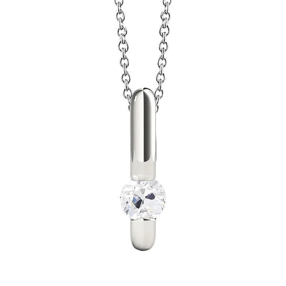 Pendentif Naturel Diamant Solitaire Or Avec Chaîne Rond Vieux mineur 1 Carat