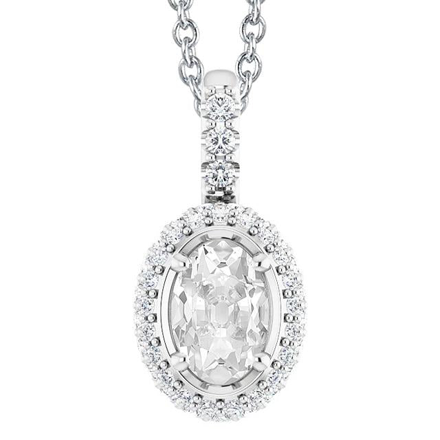 Pendentif Naturel diamant Halo pour femme ovale taille ancienne 5.50 carats bijoux 14K