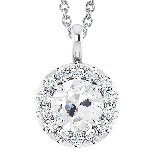 Pendentif Naturel diamant rond Vieux mineur Halo pour femme 5 carats serti de griffes