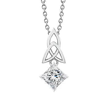 Pendentif Nœud Réel Diamant Taille Princesse 1.00 Carat Or Blanc 14K