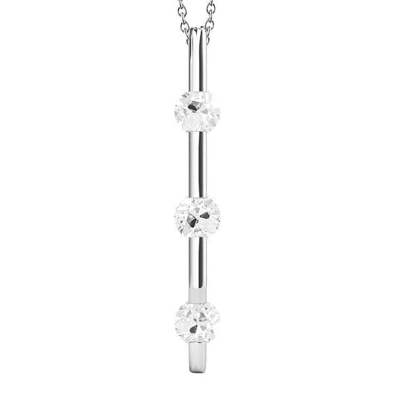 Pendentif Or 14K Trois Pierres Naturel Diamant Rond Taille Ancienne 1.50 Carats