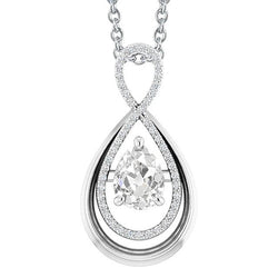 Pendentif Or Blanc 14K Réel Diamant Rond & Poire Taille Vieille Mine 3 Carats