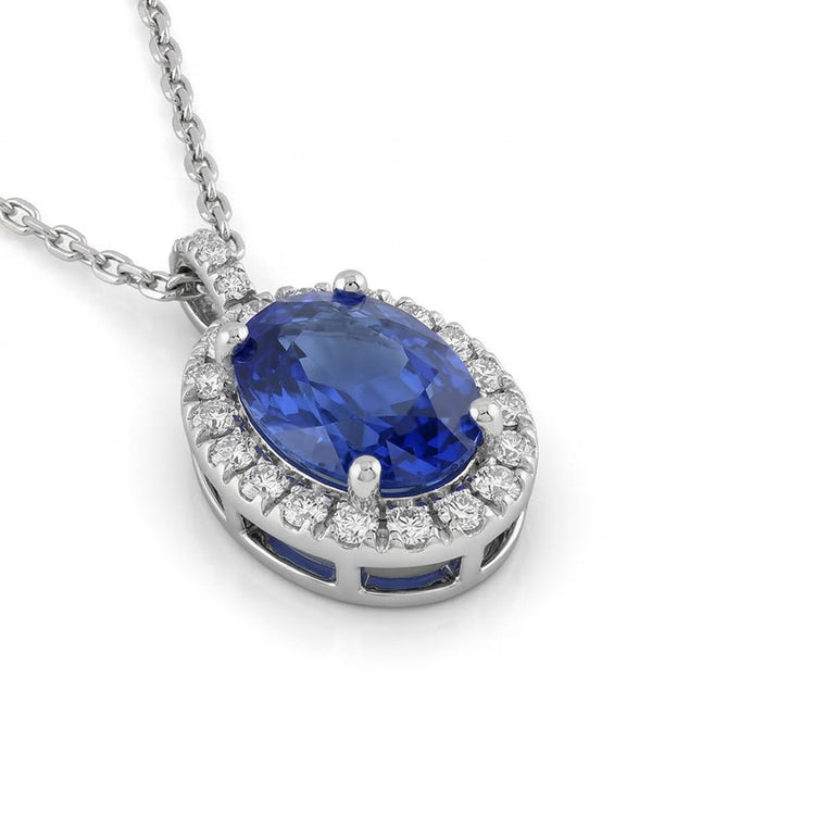 Pendentif Or Blanc 14K Saphir Et Diamants 3.70 Carats