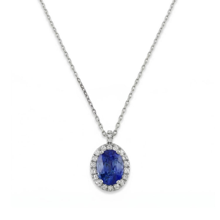 Pendentif Or Blanc 14K Saphir Et Diamants 3.70 Carats