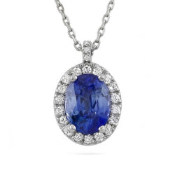 Pendentif Or Blanc 14K Saphir Et Diamants 3.70 Carats