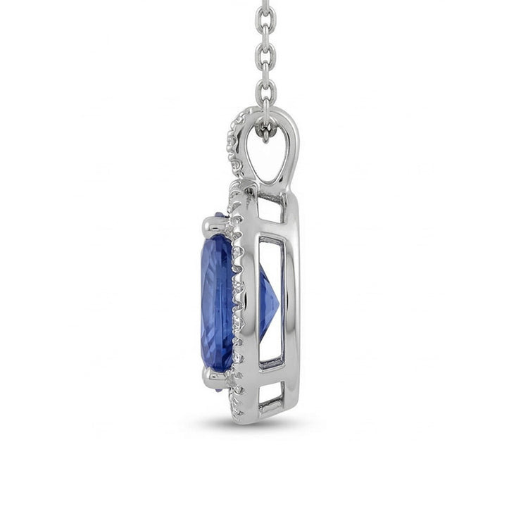 Pendentif Or Blanc 14K Saphir Et Diamants 3.70 Carats