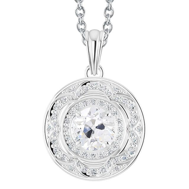 Pendentif Or Blanc Halo Véritable Diamant Taille Ronde Old Miner 3.50 Carats