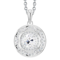 Pendentif Or Blanc Halo Véritable Diamant Taille Ronde Old Miner 3.50 Carats