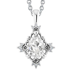 Pendentif Or Blanc Naturel Diamant Poire Vieux mineur 3.50 Carats Sertissage Griffe