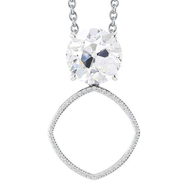 Pendentif Or Blanc Naturel Diamant Rond Taille Vieille Mine 3.50 Carats Sertie De Griffes