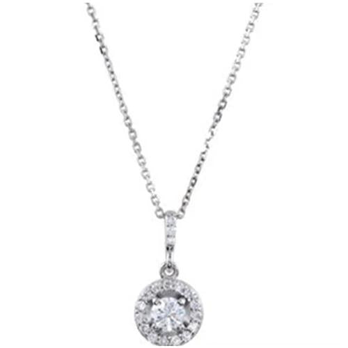 Pendentif Ou Collier De Véritable Diamants De Style Halo 1.16 Carats En Or Blanc 14 Carats