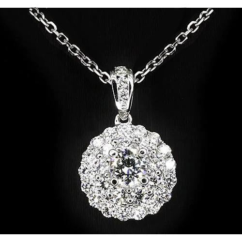 Pendentif Pour Femme En Or Blanc 14 Carats Avec Naturel Diamants Ronds 1 Carat