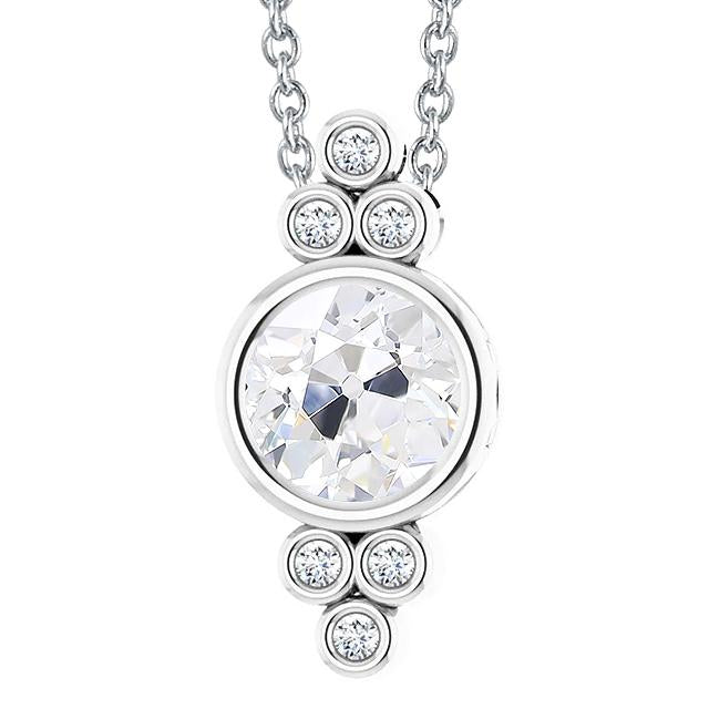 Pendentif Réel Diamant Ancien Mineur 3.50 Carats Serti Clos Chaîne Coulissante Or 14 Carats