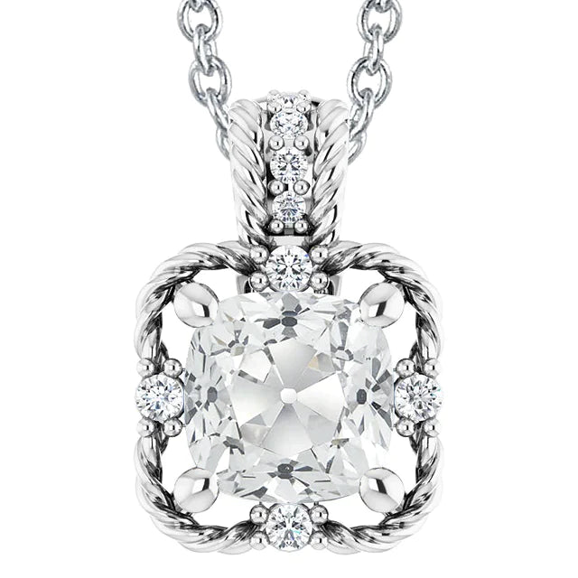 Pendentif Réel Diamant Coulisses Or Coussin Vieux Mineur 6.50 Carats Style Corde