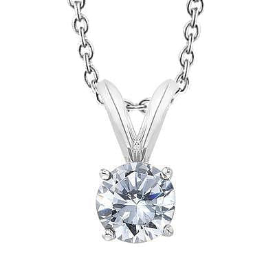 Pendentif Réel Diamant Coupe Ronde 0.90 Carats Or Blanc 14K Serti De Quatre Griffes