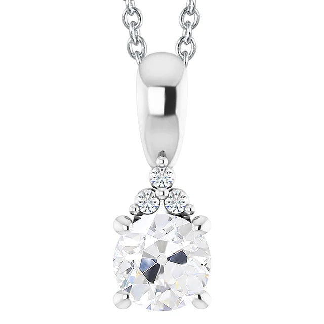 Pendentif Réel Diamant Diapositive Or Blanc Rond Vieux mineur Bijoux 3 Carats