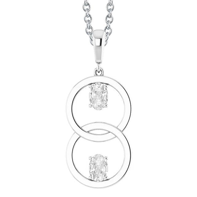 Pendentif Réel Diamant Double Cercle Ovale Vieux mineur 2 Pierre & Bail 2 Carats
