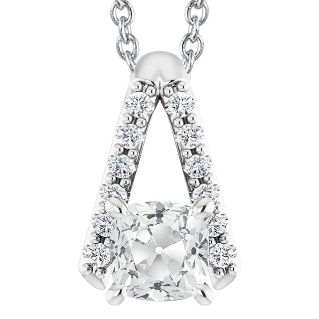 Pendentif Réel Diamant Femme Or Blanc Coussin Coulisseau Vieux Mineur 6.50 Carats