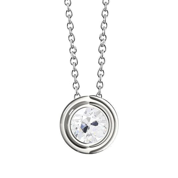 Pendentif Réel Diamant Or Blanc Rond Vieux Mineur Lunette Sertie 1.50 Carats 14K