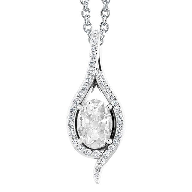 Pendentif Réel Diamant Or Blanc Slide Ovale Taille Ancienne Avec Accents 3.50 Carats