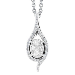 Pendentif Réel Diamant Or Blanc Slide Ovale Taille Ancienne Avec Accents 3.50 Carats