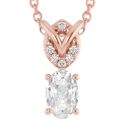 Pendentif Réel Diamant Or Rose Rond & Ovale Taille Ancienne 5.50 Carats 14K