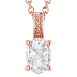 Pendentif Réel Diamant Or Rose Solitaire Ovale Taille Ancienne Taille Diamant 5 Carats