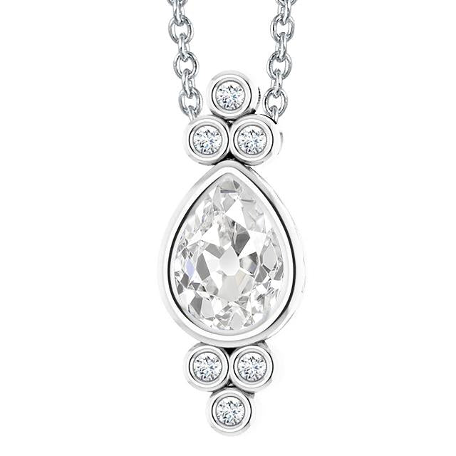 Pendentif Réel Diamant Pour Femme Serti Iunette Poire Ancienne Taille 3.50 Carats Chaîne Coulissante