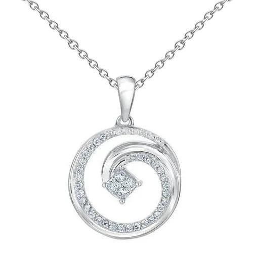 Pendentif Réel Diamant Princesse Et Rond Amour Cercle Or Blanc 2.55 Carats
