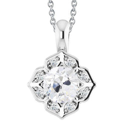 Pendentif Réel Diamant Rond 3 Carats Avec Chaîne Coulissante Style Fleur Or 14K