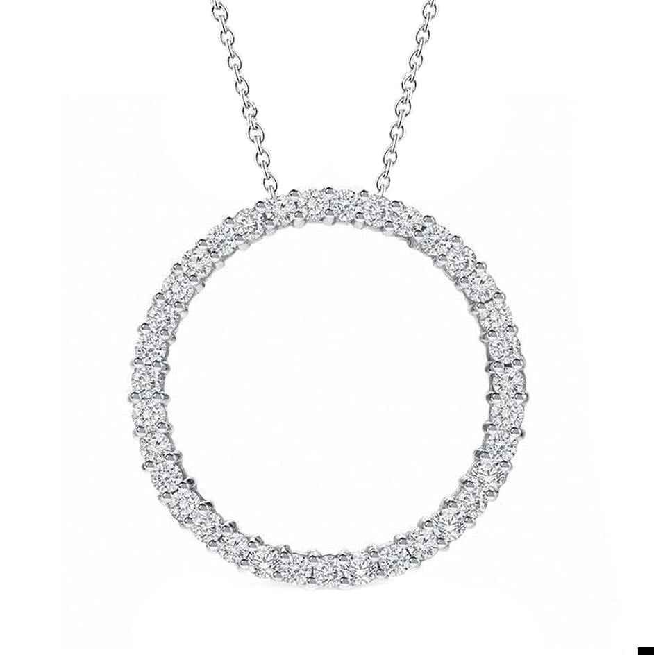 Pendentif Réel Diamant Rond Etincelant Bijoux En Or Blanc Massif Nouveau 4 Ct.