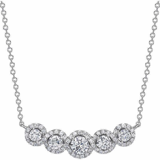 Pendentif Réel Diamant Rond Graduation 12 Carats Or Blanc 14K