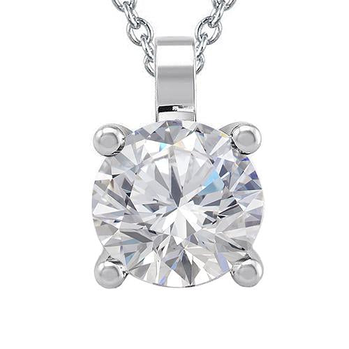 Pendentif Réel Diamant Rond Grand Solitaire 3 Carats Serti Griffe Or Blanc 14K