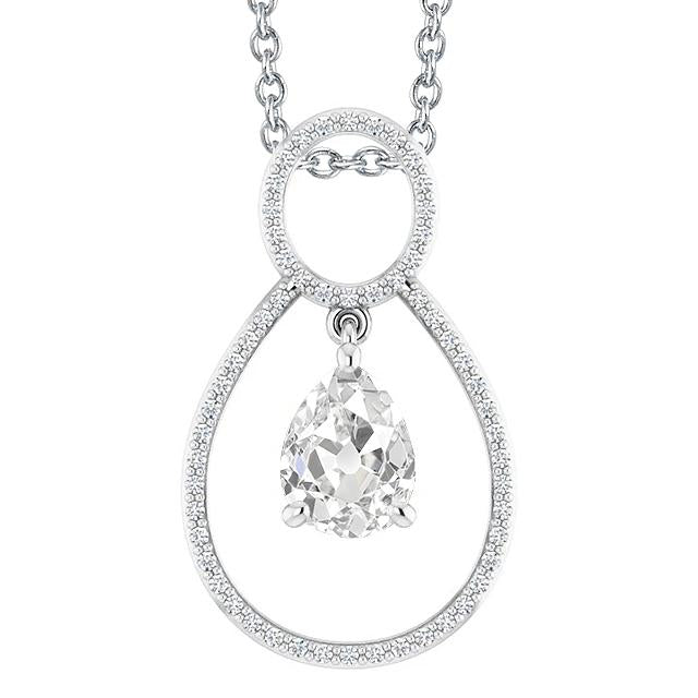 Pendentif Réel Diamant Rond Or Poire Vieux mineur 3.50 Carats Sertie Griffe