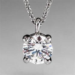 Pendentif Réel Diamant Solitaire Rond 1.5 Ct Bijoux En Or Blanc