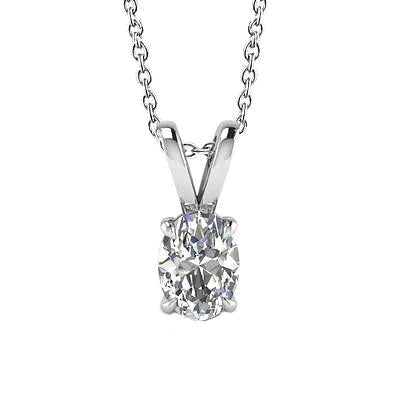 Pendentif Réel Diamant Solitaire Taille Ovale Bijoux En Or Serti De Quatre Griffes